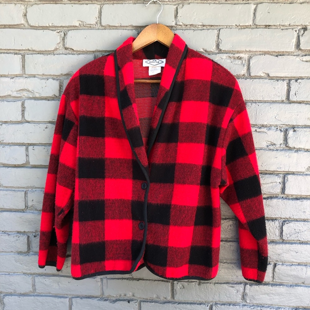 DWSF Red/Black Buffalo Plaid Button Sweater S